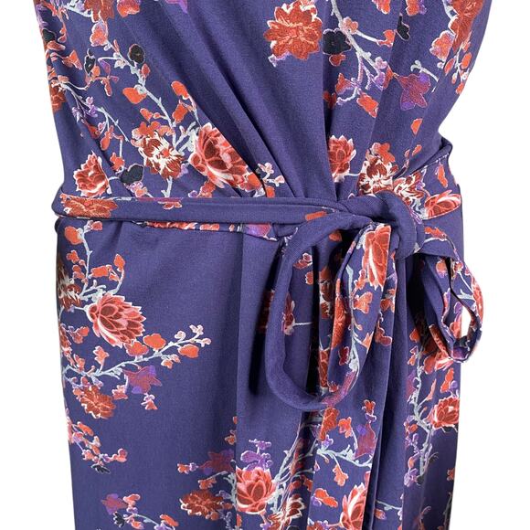 Esprit Purple Red Floral Faux Wrap Jersey Sheath Dress SZ M - Picture 3 of 8